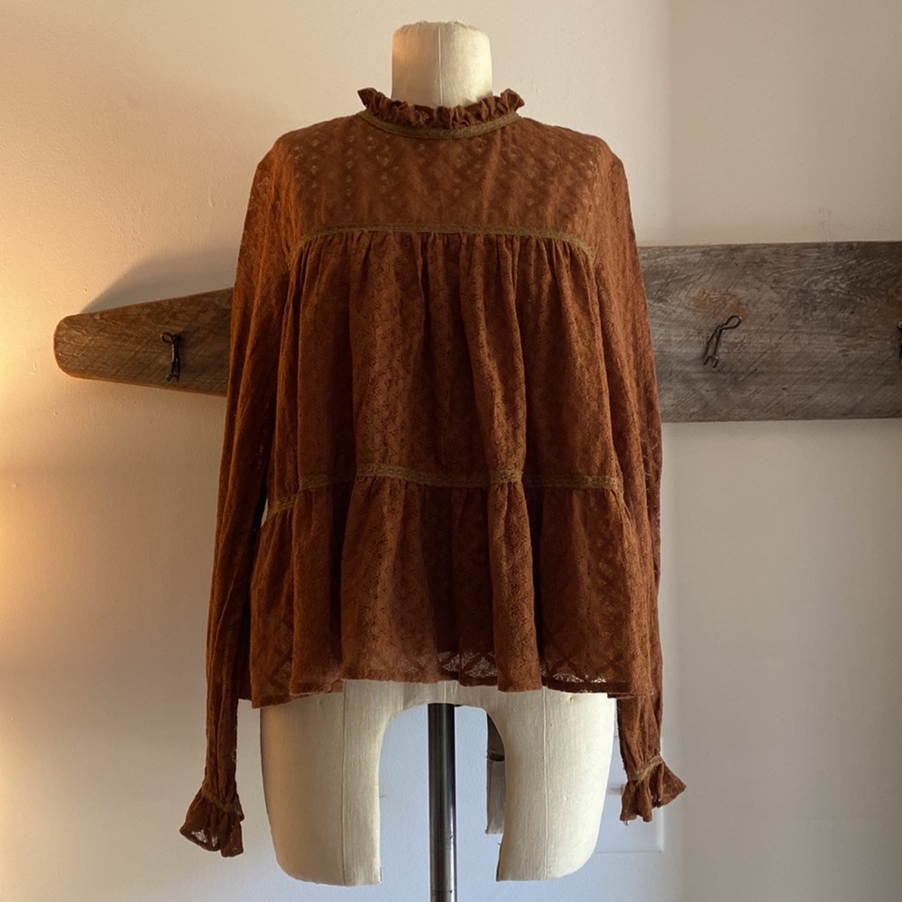 Sezane | Gabbie Lace Tiered Ruffle Blouse Size 40 (US 8/10) Top